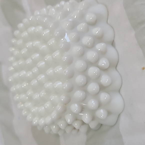 Fenton Accents Vintage 96s Fenton Milk Glass Hobnail Ruffled Four Square Decorative Dish